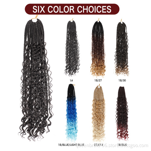 Goddess Box Braids Crochet Hair Curly Ends Ombre Synthetic Bohemian Braiding Hair Extensions Pre-looped Box Braiding for Women